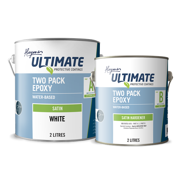 Best Paint Types to Resist Cracking in Extreme Summer Heat 6 Two cans of Haymes Ultimate Two Pack Epoxy, a top Australian paint brand for extreme heat resistance and durability.