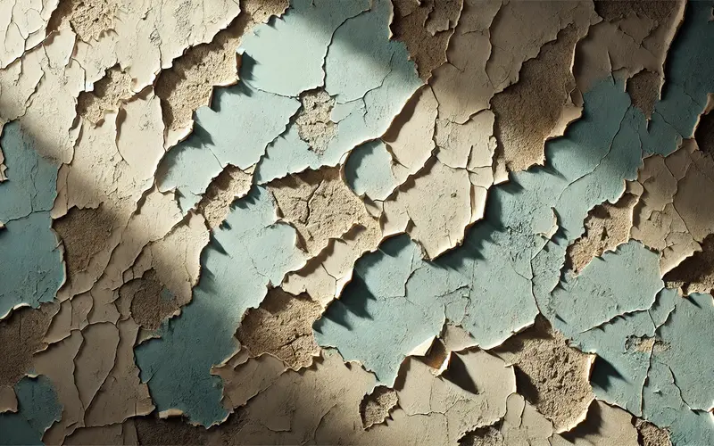 Best Paint Types to Resist Cracking in Extreme Summer Heat 1 Severely cracked and peeling paint on a wall surface, showing the impact of extreme heat on painted surfaces over time.