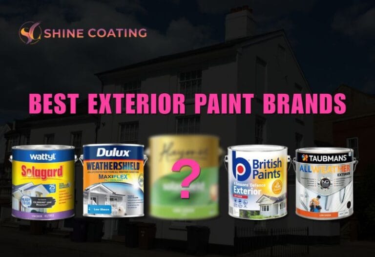 Lineup of top exterior paint brands for Australian houses, including Wattyl, Dulux, British Paints, Haymes, and Taubmans with Shine Coating branding.