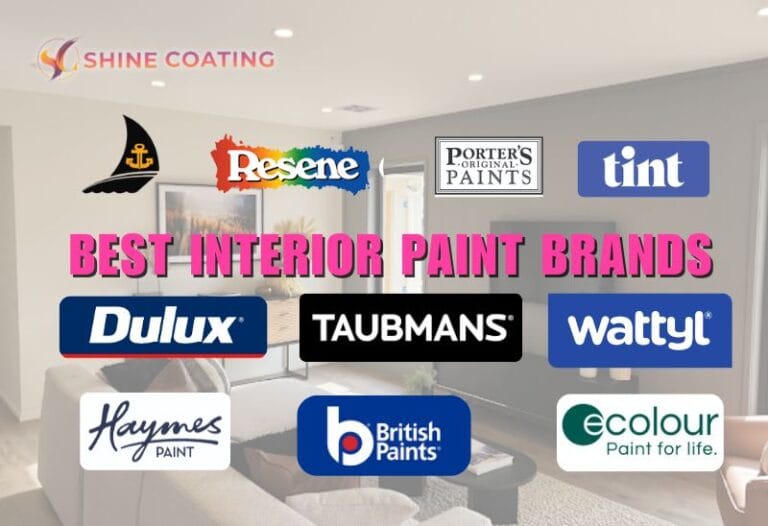 Logos of top interior paint brands in Australia , including Dulux, Taubmans, Wattyl, Resene, and British Paints, over a modern living room.