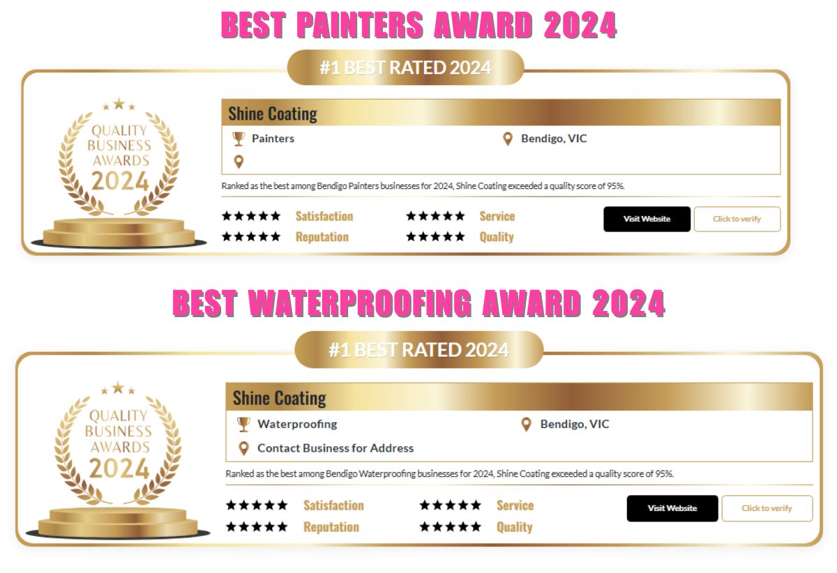 Shine Coating awarded Best Painters and Waterproofing Expert in Bendigo for 2024 by Quality Business Awards, showcasing 5-star satisfaction and service.