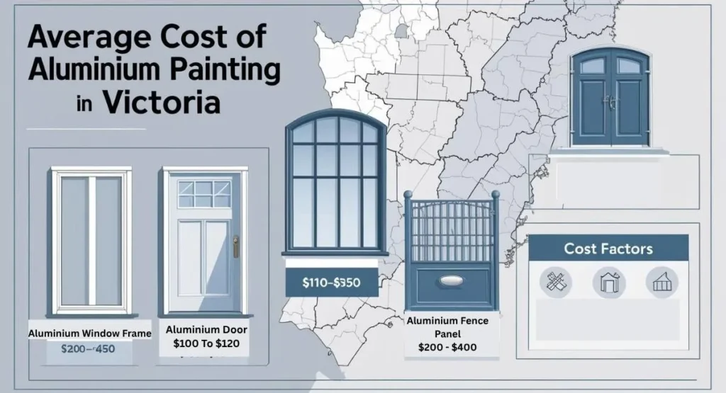 A professional, infographic-style layout showing the average cost of aluminum painting services in Victoria, Australia. 