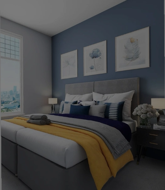A vibrant color palette for bedroom interiors, illustrating the latest paint trends for 2025