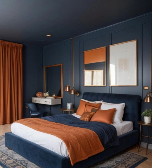 A color palette showcasing various shades for a bedroom, highlighting interior paint color trends 2025