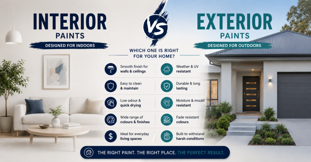 Interior vs Exterior Paints: A Complete Comparison Guide for Australian Homeowners (2026) 1 Interior vs Exterior Paints Banner